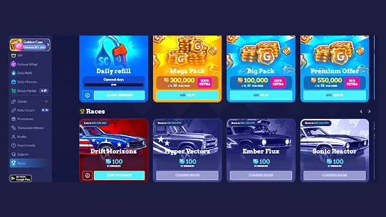 Game Selection Dashboard Screen game selection dashboard with offers